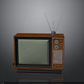Vintage Television Set With Wooden Case Retro Antenna And Green Screen