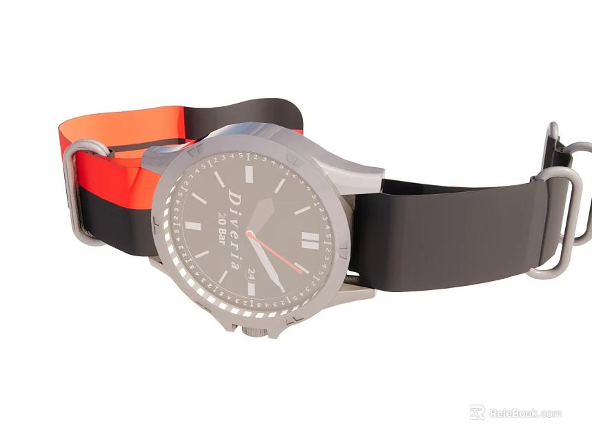 DUPLEX Watch with Silver Case Gray Dial and Orange Black Strap 3d model 
