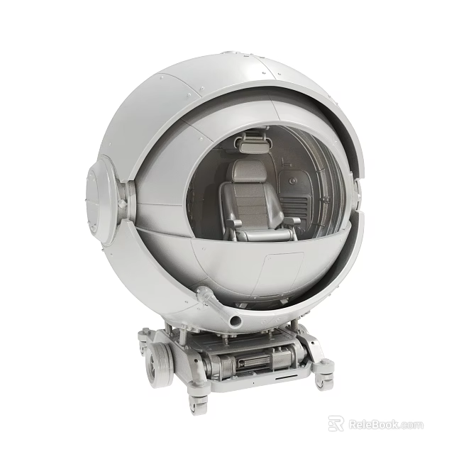 Spherical Capsule With Interior Seats And Base Mechanical Structure On Wheels 3d model 