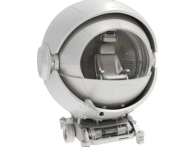 Spherical Capsule With Interior Seats And Base Mechanical Structure On Wheels 3d model