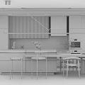 Modern Elegant Restaurant Interior With Marble Bar Counter Bar Stools Wooden Wall And Hanging Lights