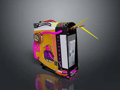 Modded Computer Case With RGB Lighting Transparent Side Panel Cooling Fans And Internal Components 3d model