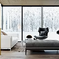 Modern Living Room Interior With Large Windows White Sofa And Glass Coffee Table
