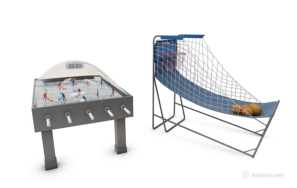Fun Indoor Play Equipment Including Table Hockey Game and Basketball Hoop with Ball 3d model 