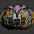 Decorative Household Item With Black Top Yellow Main Body And Intricate Pink Patterns