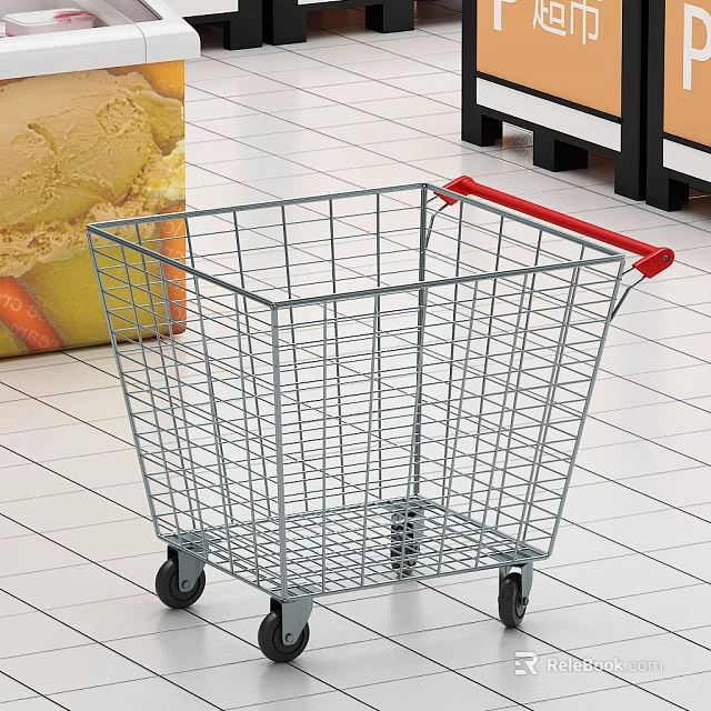 Red Handle Metal Shopping Cart With Wheels For Hardware Tools Transport 3d model 