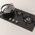 Black Gas Stove Top With Two Burners Pot And Control Knobs 3d model