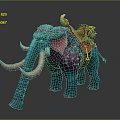 Fantasy Teal Elephant With Pink Ears And Decorative Brown Saddle For Character Riding