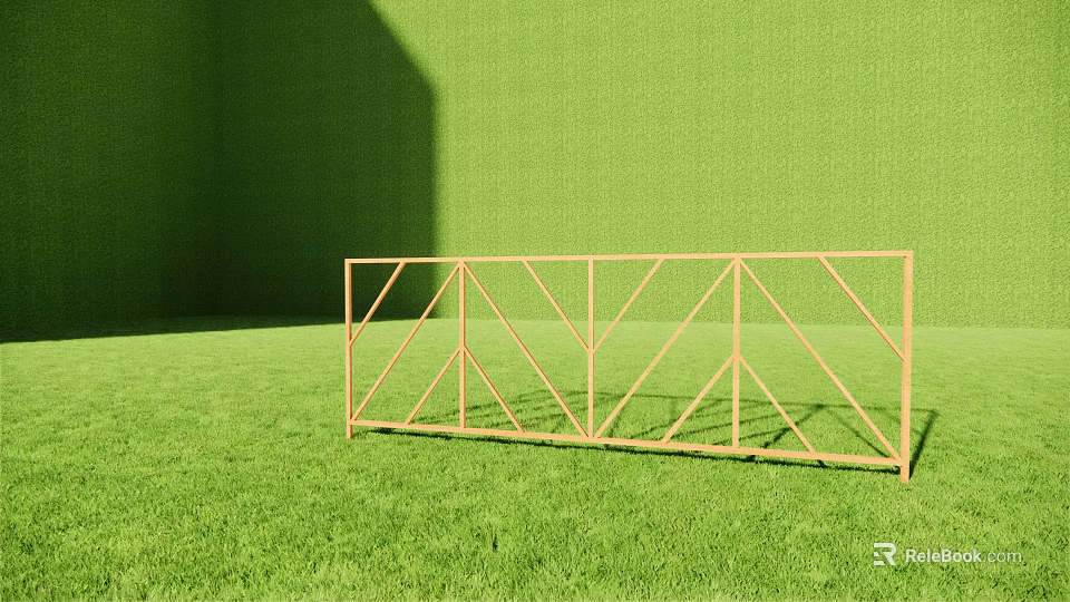 Yellow Geometric Pattern Railing Standing On Green Grass With Green Wall 3d model