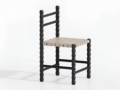 Single Chair With Black Rounded Bulging Legs And Light Woven Seat Modern Home 3d model