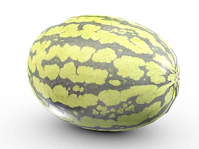 Fresh Whole Watermelon with Green and Yellow Striped Pattern in Oval Shape and Textured Surface 3d model