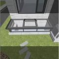 Modern Detached Villa With Stone Exterior Large Windows Glass Railing And Lawn Area