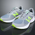 Gray Athletic Running Shoes With Neon Green Accents Mesh Upper And White Sole