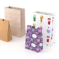 Various Colored Paper Bags With Different Designs And Beverage Illustrations