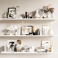 Modern Minimalist Decorative Ornament Set With Vases Frames Books Sculptures And Dried Plants On Shelves
