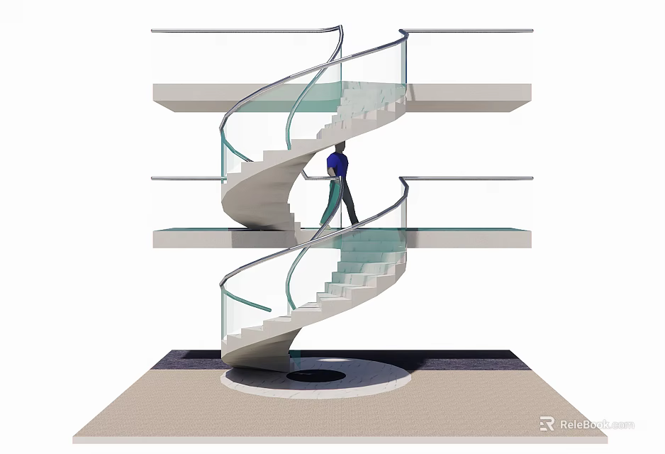 Modern Spiral Staircase With Glass Handrails And Multi Level Platforms Design 3d model