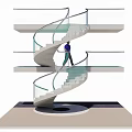 Modern Spiral Staircase With Glass Handrails And Multi Level Platforms Design 3d model