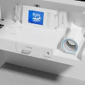 Medical Exhibition Hall Featuring 5G Micro Clinic Booth With Diagnostic Equipment And Digital Screen