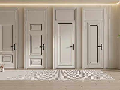 Modern White Interior Swing Doors With Various Designs And Sleek Door Handles 3d model