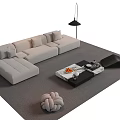 Gray L Shaped Sofa Coffee Table Set With Marble Top And Floor Lamp 3d model