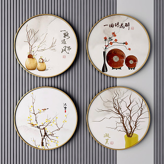 New Chinese Style Round Frame Painting Decorative Hanging Painting 3d model