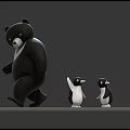 3D Model of Black Bear and Two Penguins on Green Platform 3d model