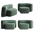 Modern Green Single Sofa With Stylish Minimalist Design And Ottoman Shown In Multiple Angles