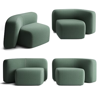 Modern Green Single Sofa With Stylish Minimalist Design And Ottoman Shown In Multiple Angles 3d model