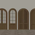 Wooden Double Doors With Arch Top Design And Glass Panel Details