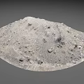 Natural Dirt Mound Surface With Scattered Stones And Small Green Plants On Gray Background