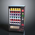 Black Vending Machine With Colorful Beverage Cans On Multiple Shelves And Product
