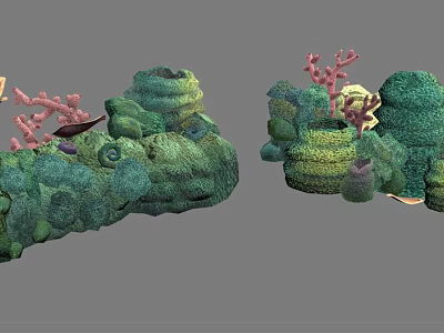 Vibrant Underwater Coral Reef Scene With Green Pink Corals And Marine Life 3d model