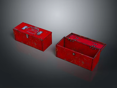 Red Storage Boxes With Metal Latches And Handles In Rustic Design 3d model