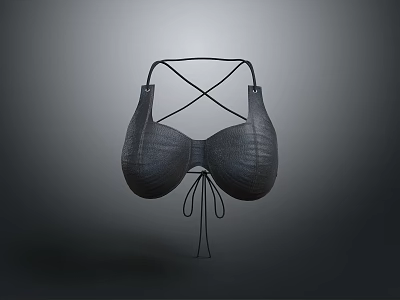 Stylish Black Women's Bra With Crossed Shoulder Straps And Tie Detail Design 3d model