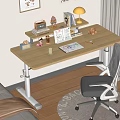 Wooden Adjustable Desk with Gray Chair Books and Stationery in Bedroom