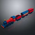 Red And Blue Train Model With Multiple Carriages Yellow Headlights And Shiny Wheels 3d model