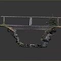 Wooden Bridge Model With Railing Over Rock Cliffs Small Tree And Creek 3d model