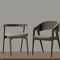 Modern Dining Chairs With Curved Backrest Wooden Frame And Beige Fabric Seats