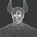 Game Movie Character With Orange Horns Glowing Eyes And Textured Gray Skin
