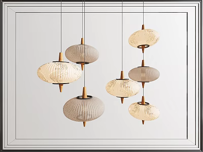 Hanging Modern Lanterns With Textured Fabric And Wooden Accents For Decorative Lighting 3d model