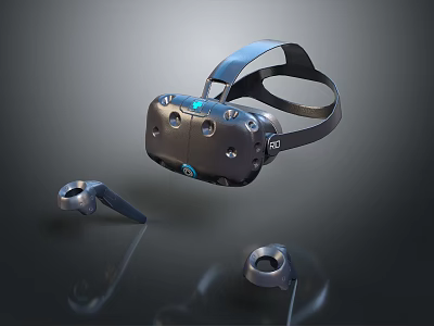 Advanced VR Headset with Controllers Modern Ergonomic Design for PC Gaming Experience 3d model