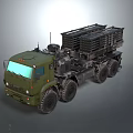 Green Military Truck With Heavy Duty Wheels And Multiple Rocket Launcher System