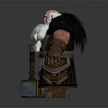 Fantasy Muscular Dwarf Character With White Beard Fur Trimmed Outfit Stone Hammer And Wooden Chest
