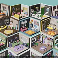 Colorful Miniature Interior Scene Models With Various Room Styles And Detailed Designs