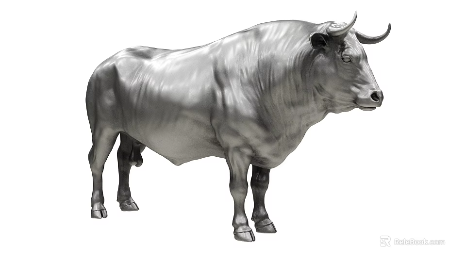 Silver Bull 3D Rendered Metallic Sculpture With Detailed Texture And Realistic Form 3d model 