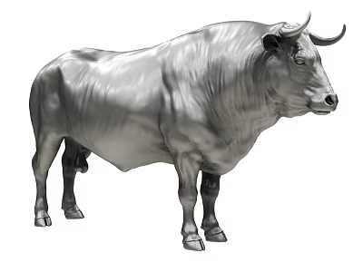 Silver Bull 3D Rendered Metallic Sculpture With Detailed Texture And Realistic Form 3d model
