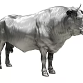 Silver Bull 3D Rendered Metallic Sculpture With Detailed Texture And Realistic Form