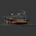 Tugboat With American Flag And Letter K In Dry Dock