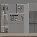 Modern Kitchen Wine Cabinet With Glass Doors Built in Lighting And Wine Bottles