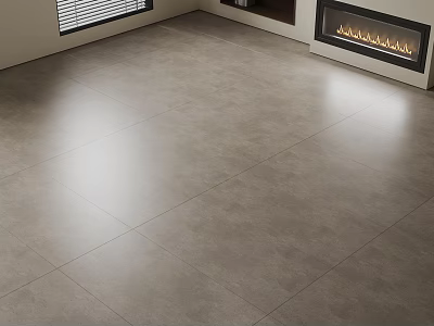Light Gray Floor Tiles In Modern Living Room With Fireplace 3d model
